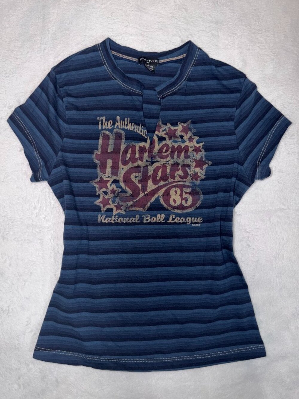 NWOT Vintage 2000s FANG Harlem Stars Striped Slit Neck Top